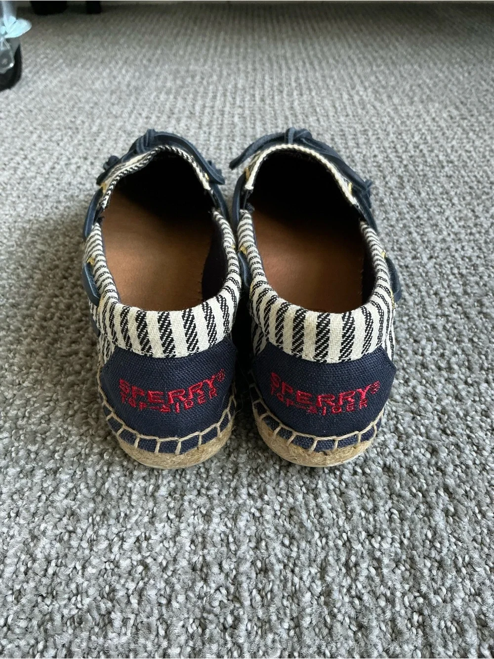 NWOB Sperry Navy and Cream Striped Espadrille Boat Shoes Size 6 - Picture 5 of 6